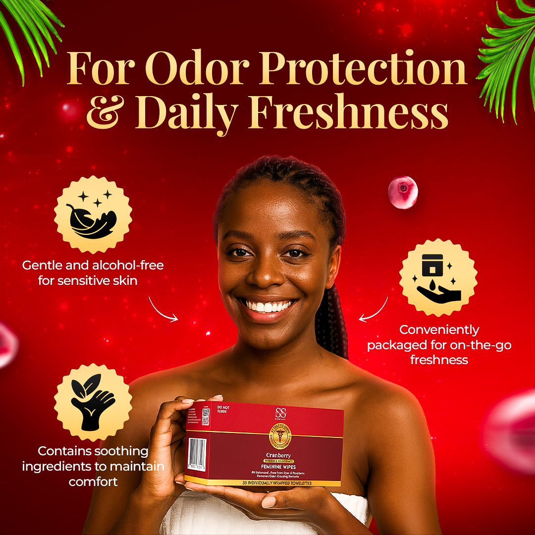 Cranberry Feminine Wipes- For Odor Protection & Daily Freshening